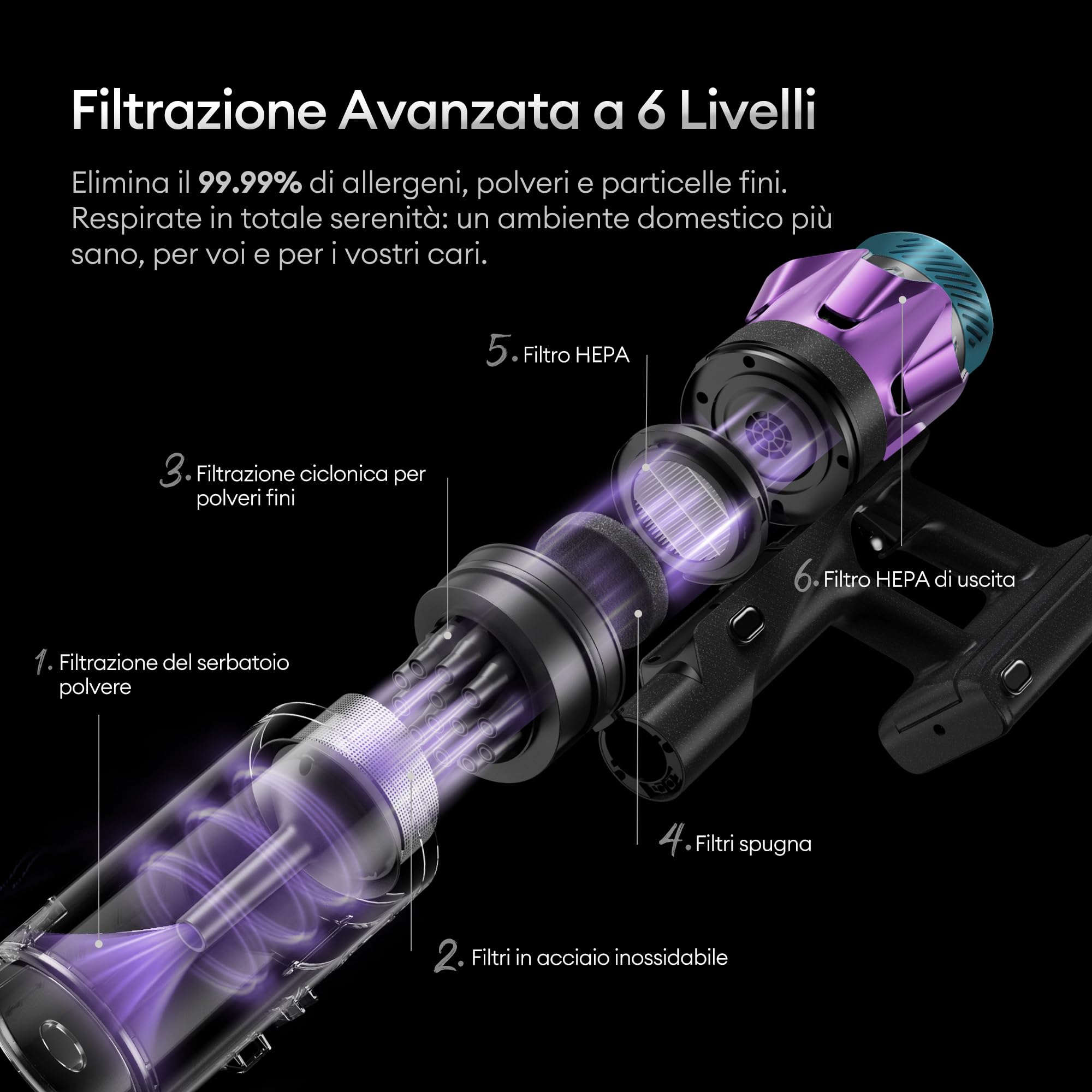 Ultenic U18 Pro Aspirapolvere Senza Fili 55Kpa/80Min, Scopa Elettrica Senza Fili Potente a Controllo Autonomia di Precisione, Tubo Pieghevole per Pulizia Sotto, Ricaricabile a Parete per Peli Animali