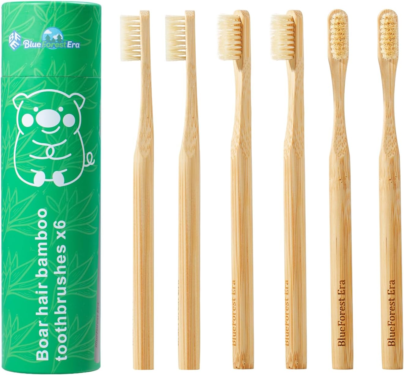 Boar Bristle & Bamboo Toothbrush, Premium Boar Bristles Toothbrush for Adult, Plastic & Nylon Free, Eco-Friendly Biodegradable Natural Bamboo Tooth Brushes 6 Pack