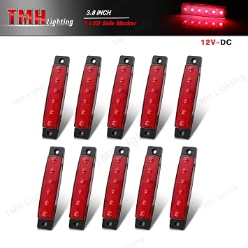 10 Pcs TMH 3.8 Inch 6 LED Red Side Led Marker, Trailer marker lights, Led marker lights, Marker light, RV Marker light Red, Rear side marker light