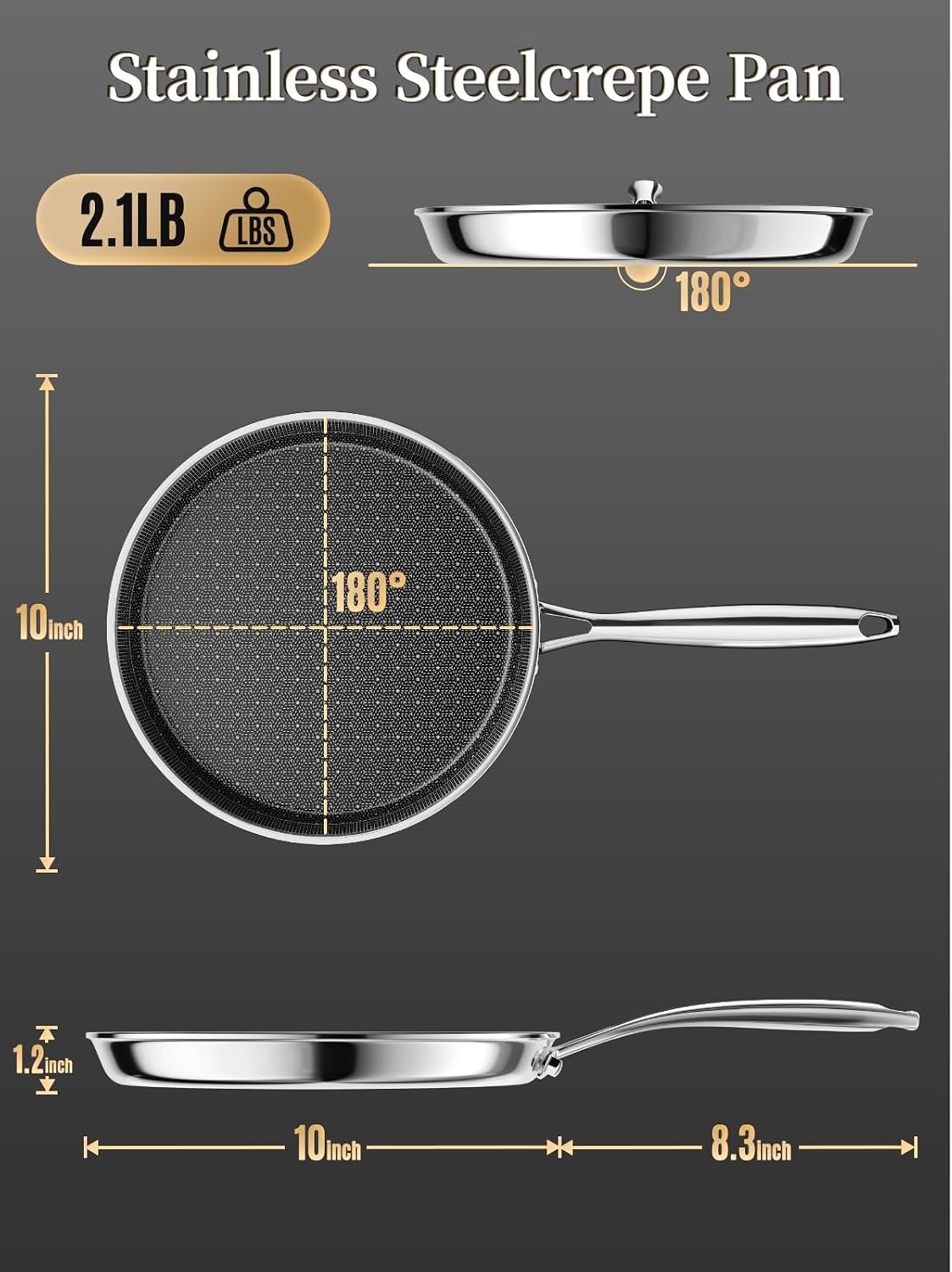 10inch Ceramic Coating Griddle Pan, Nonstick Crepe Pan