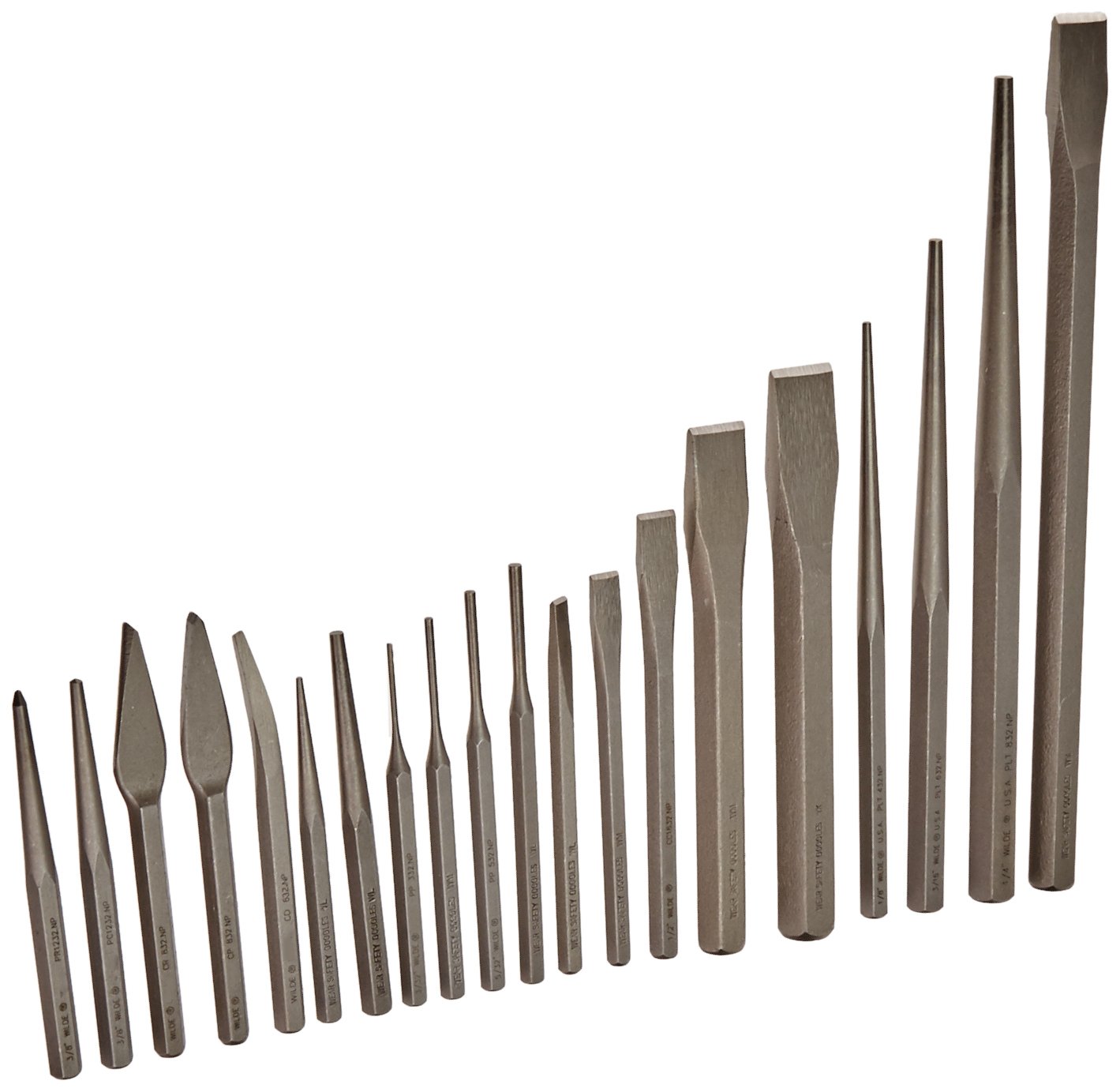 Wilde Tool K20.NP/VR 20-Piece Punch & Chisel Set-Vinyl Roll