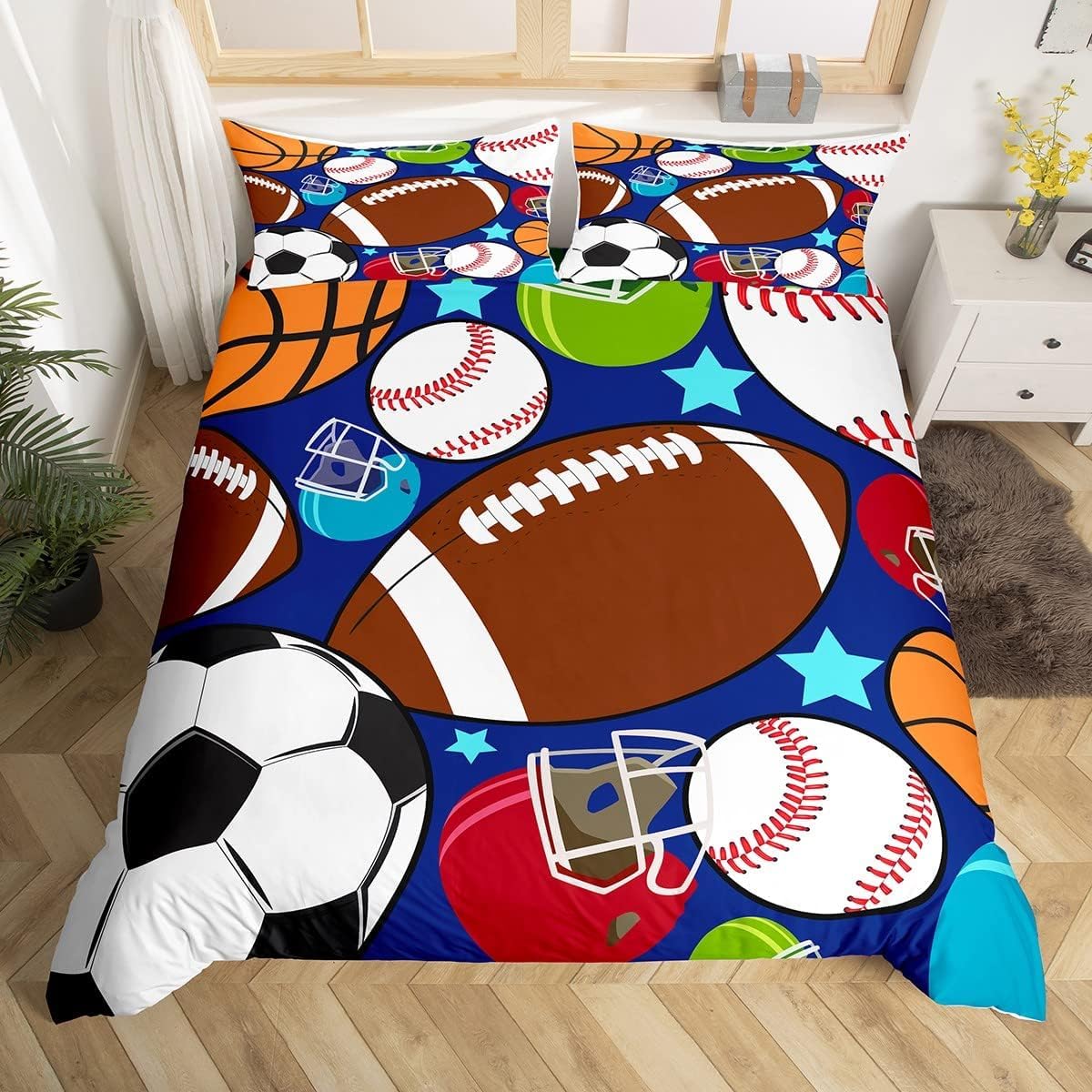 Loussiesd Kids Sports Duvet Cover Football Basketball Tennis Bed Cover Boys Teens Sports Bedding Set including 1 Pillowcase Single - Image 3