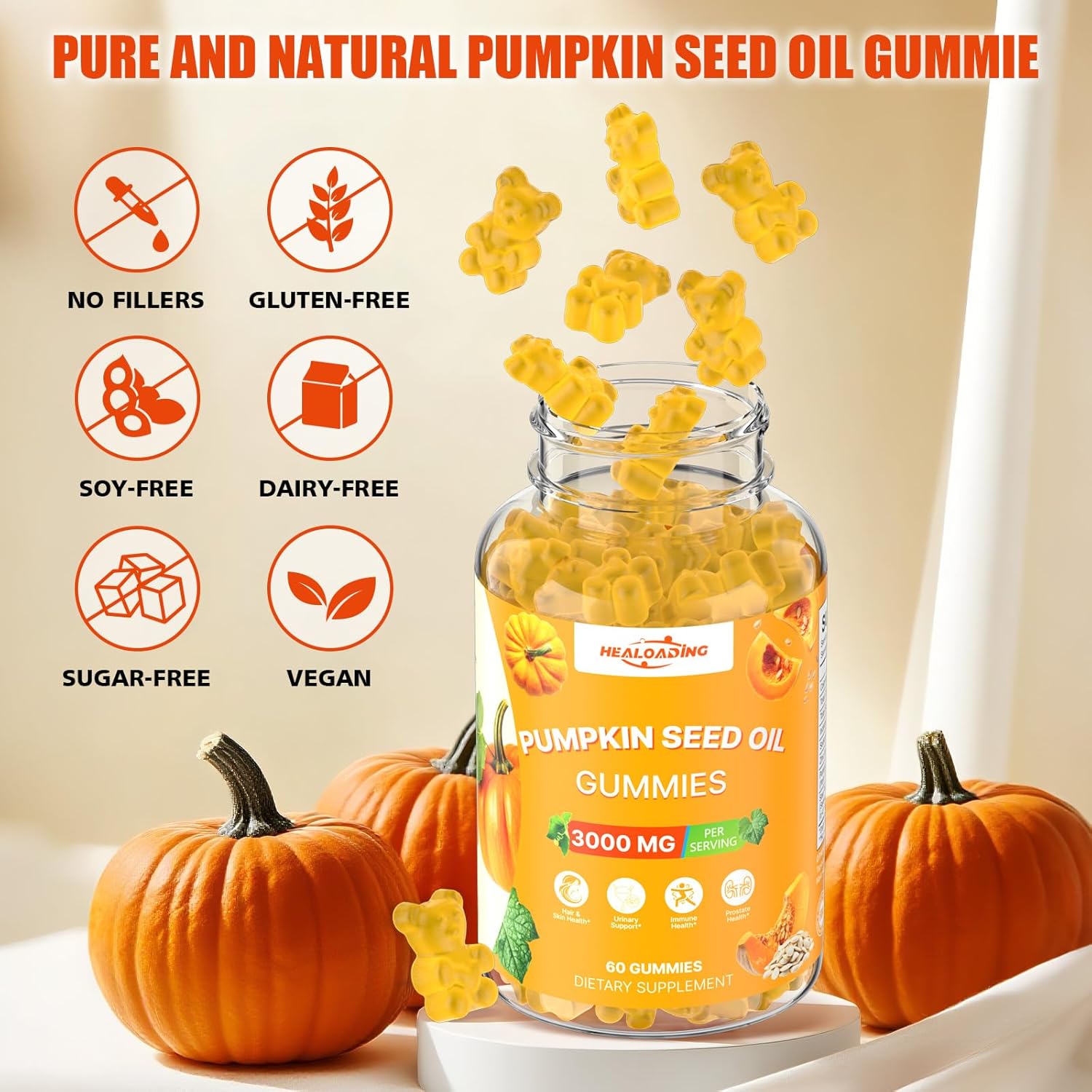 Pumpkin Seed Oil with Saw Palmetto: Pumpkin Seed Oil Gummies Extract Sugar-Free 3000mg Per Serving for Hair Growth Urinary Bladder & Prostate Health Non-GMO - Image 6