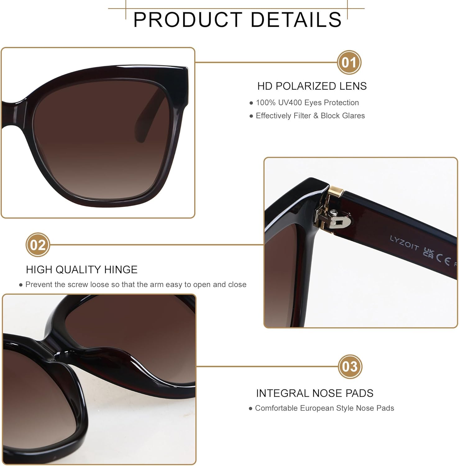 LYZOIT Trendy Oversized Cat Eye Polarized Sunglasses for Women Big Large Cateye Sun glasses - Image 3