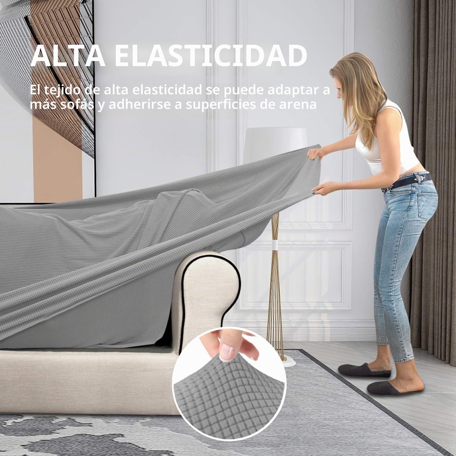 Easy-Going Funda elástica de 3 Piezas para sofá para Perros, Lavable, para 2 Cojines Separados, Tela Jacquard de Elastano, Protector de Muebles para Mascotas y niños (Gris Claro, sofá biplaza) | Funda de sofá para perros, apta para mascotas, tapete de tel