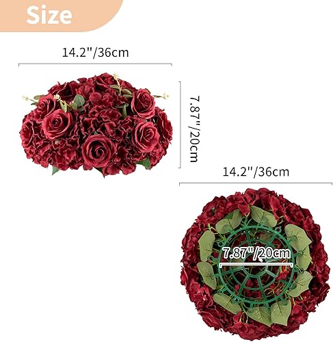 Miniatura 5 de NUPTIO Ramo de arreglo de bolas de flores, 10 piezas de 14.2 pulgadas de diámetro, arreglos de flores artificiales, centros de mesa para mesas, rosa