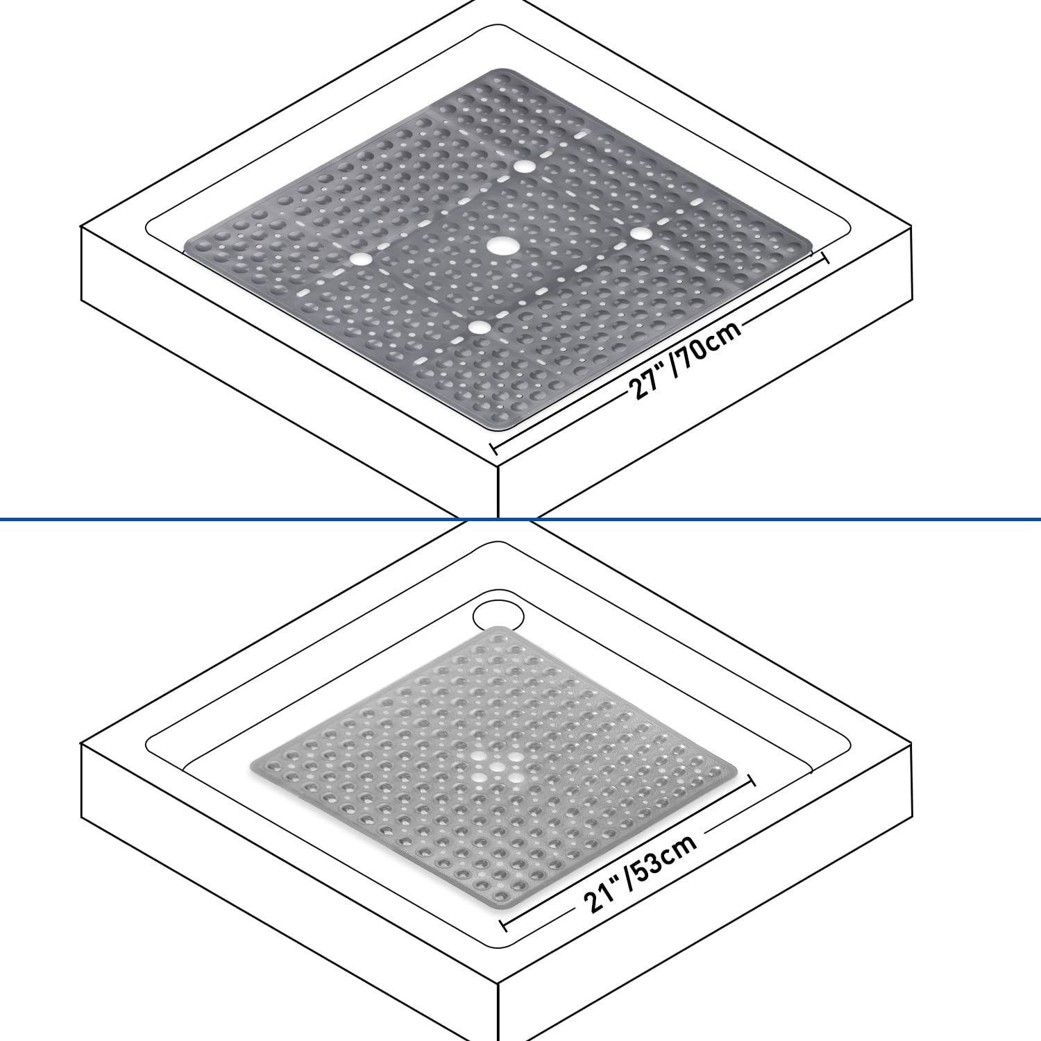 Tappetino da doccia antiscivolo 70x70 cm, tappetino quadrato antiscivolo per doccia con ventose, sottovaso da doccia antiscivolo senza BPA, tappetino per vasca da bagno per vasca o doccia