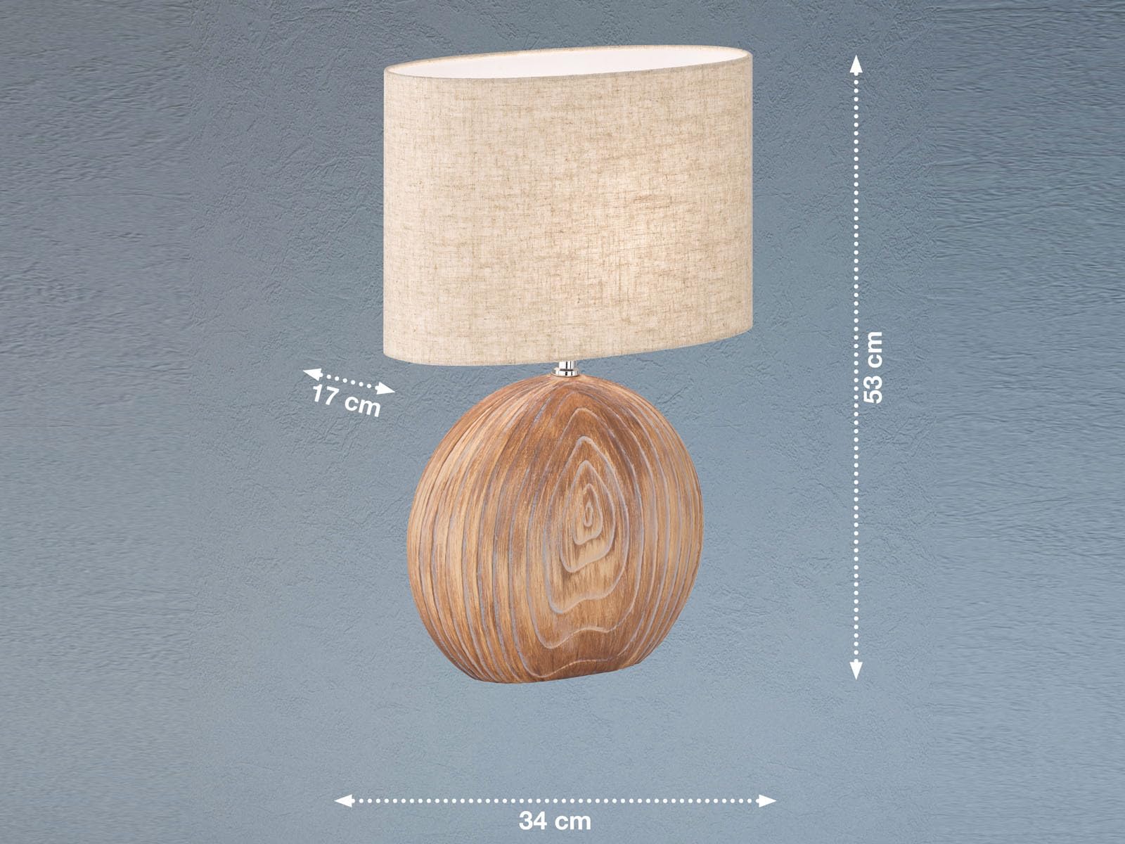 meineWunschleuchte Tischlampe mit Keramikfuß Holzfarben & Lampenschirm Leinen Beige, 53cm groß