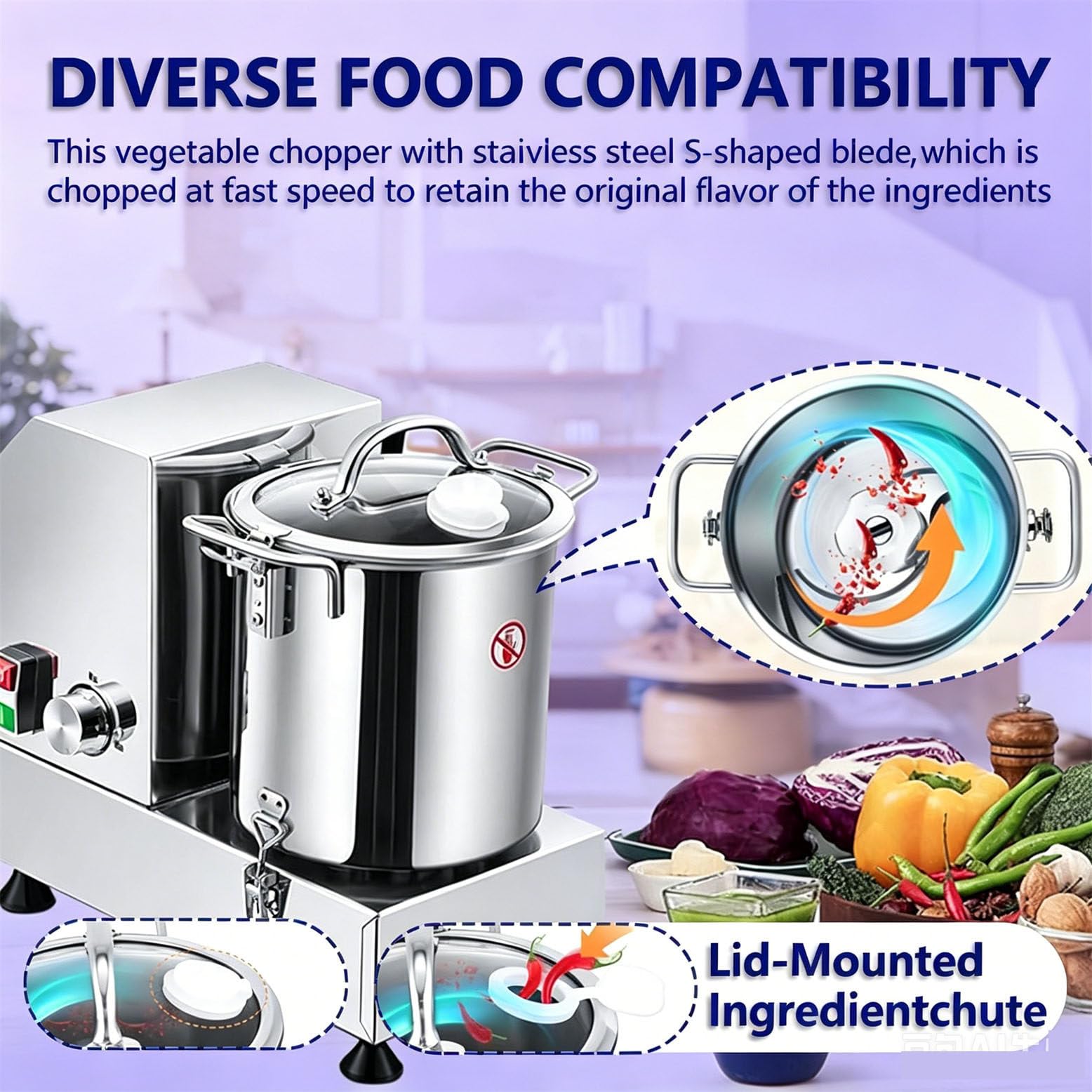 Procesador de Alimentos eléctrico con Capacidad de 6L/9L/15L, Picador de Verduras y Molinillo de Carne Comercial con Velocidad Variable de 3700 RPM, máquina para preparación (9l)