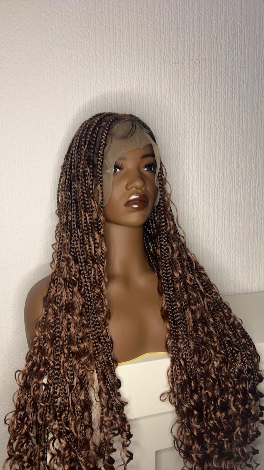 Maise Belle Wigs 36 Inch 1B/30 Knotless Brown Boho Goddess Curly Wig with Baby Hair, Natural Hairline, Waist-Length Boho Braids - Image 3