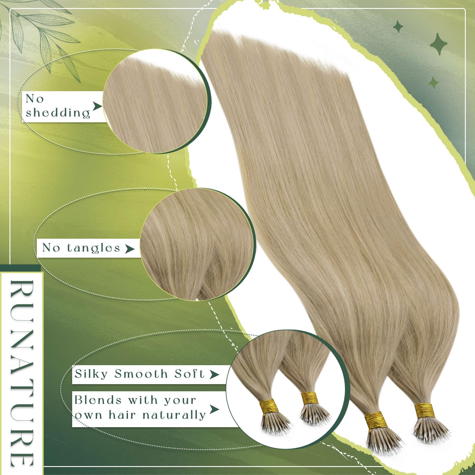 RUNATURE Nano Beads Hair Extensions Real Human Hair 14 Inch Blonde Highlights Golden Blonde Nano Hair Extensions Remy Straight for Daily Use Cold Fusion Hair 50s 50g #16/22 - Image 4