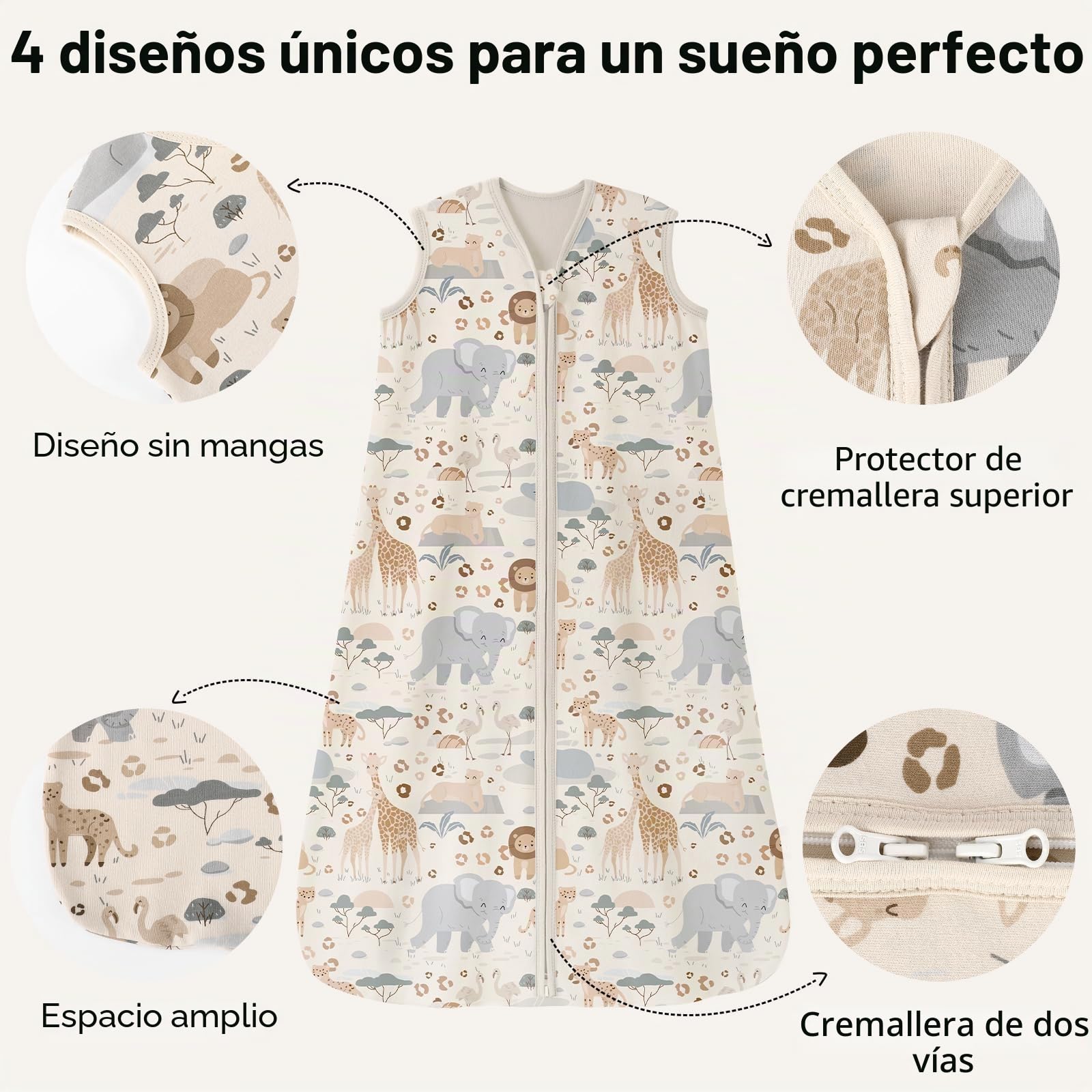 Unnivoll Saco de Dormir Bebe Verano 0.5 TOG, 67cm/0-6 Meses, Transpirable 100% Algodón, para Unisex Niñas Niños