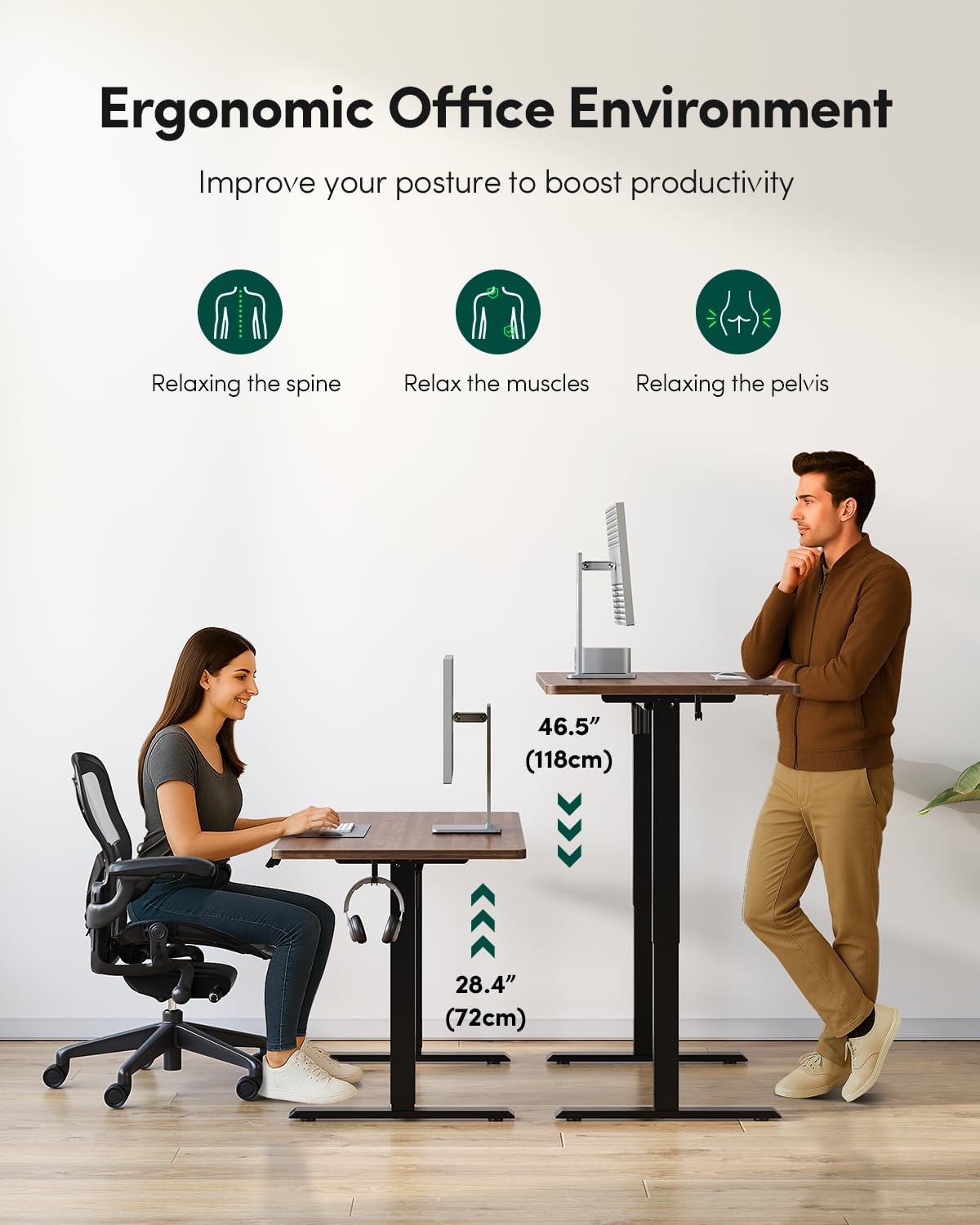 FEZIBO One-Piece Standing Desk Adjustable Height Stand up Home Office Desk, 32x20 Inch Electric Standing Computer Desk, with 4 Memory Presets, Headphone Hook, Black Walnut
