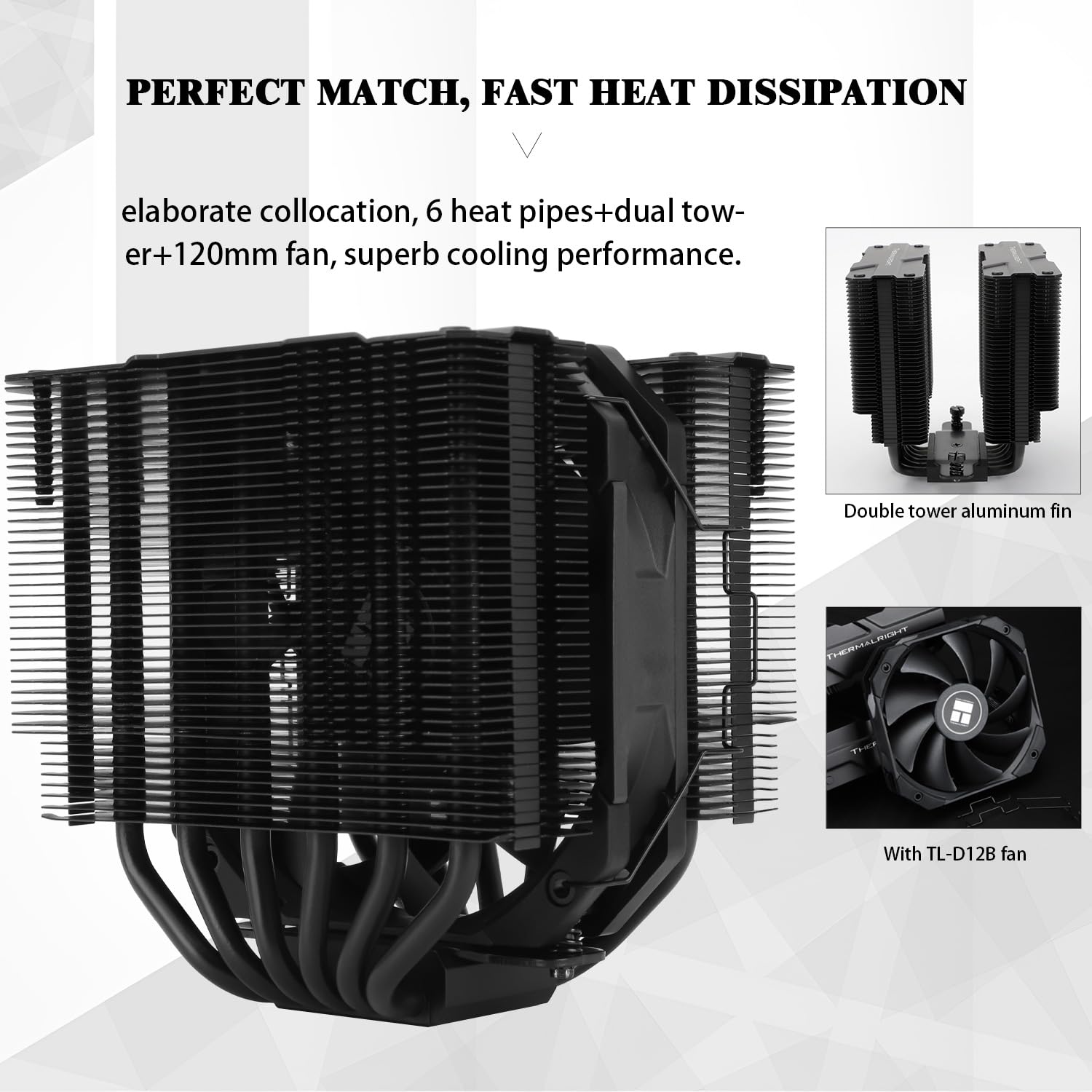 Thermalright Peerless Assassin 120 Mini Black CPU Air Cooler, 6 Heat Pipes Dual Towers Cooler, with TL-D12B PWM Fans, Desktop PC Cooler for Intel LGA 1851/1700/1150/1151/1200/2011,AMD:AM4/AM5