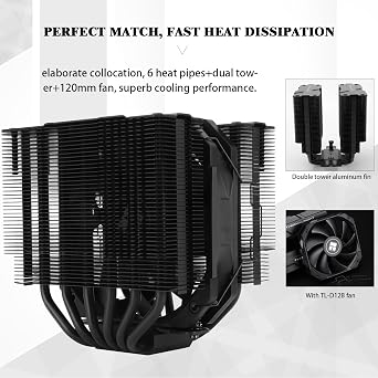 Thermalright Peerless Assassin 120 Mini Black CPU Cooler, 6 Heat Pipes AGHP Technology, with 120mm PWM Fan, 1500RPM Speed, for AMD:AM4 AM5/Intel LGA 1851/1700/1150/1151/1200/2011,PC Cooler