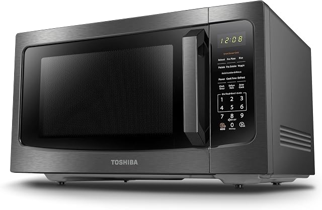 TOSHIBA ML-EM45P(BS) Four à micro-ondes avec capteur intelligent et platine de mémoire de position, fonction de mémoire, 1.6 Cu.ft avec 13.6 Table tournante amovible de pouce, Acier inoxydable noir, 1200W
