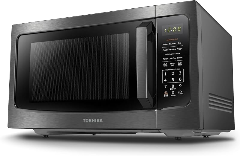 TOSHIBA Microwave Oven with Smart Sensor, 1.6 Cu.Ft, 1200W | Position Memory Turntable, Sound On/Off, Countertop, 13.6" Turntable, Black Stainless Steel