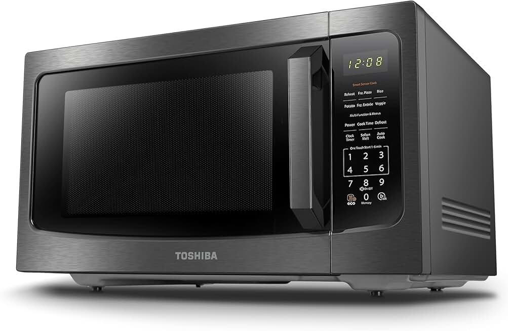 TOSHIBA ML-EM45P(BS) Countertop Microwave Oven with Smart Sensor and 13.6" Removable Position Memory Turntable, Sound On/Off Function, 1200W, 1.6 Cu.ft, Black Stainless Steel