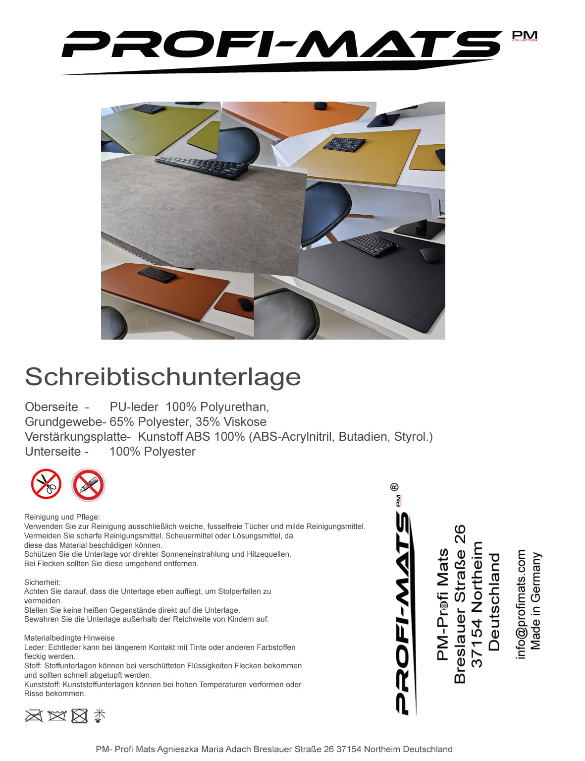 Gewinkelte Schreibtischunterlage mit Kantenschutz in Lora Leder 60 x 38 dunkel braun