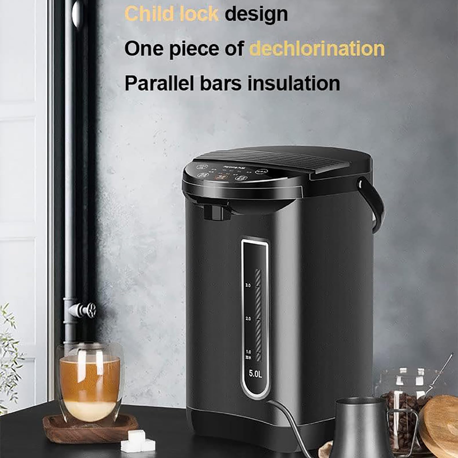 Dispensador instantáneo de agua caliente – Dispensador de agua de filtro frío/caliente de 5 litros con bloqueo infantil de seguridad, 6 ajustes de temperatura, 3 opciones de dispensación, temporizador