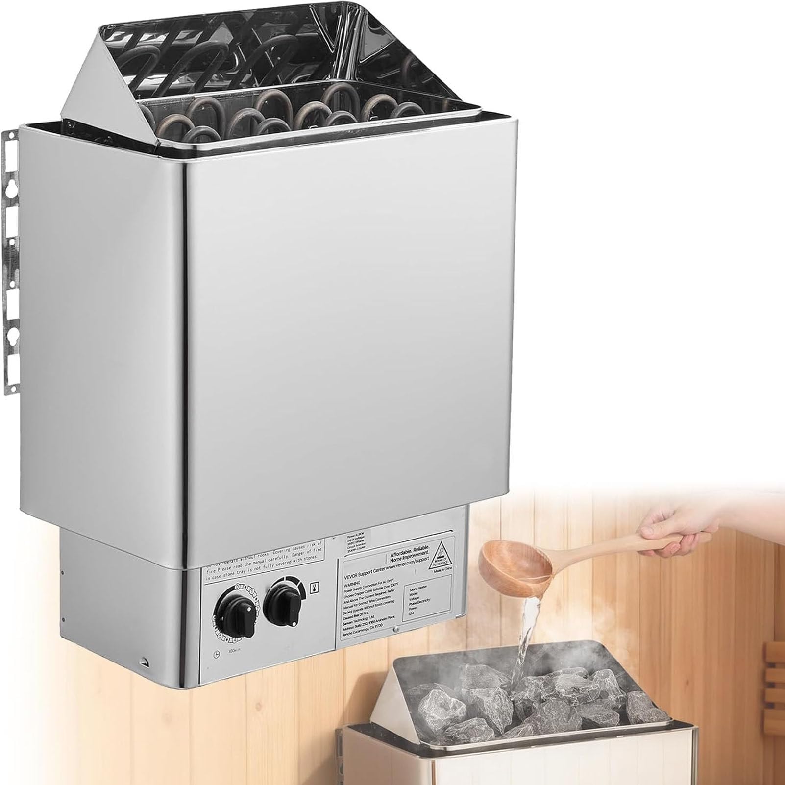 PioMue Sauna Heater, Stainless Steel Sauna Stove, Adjustable Temp & 3H Timer Dry Sauna Heater, For Steam Baths, Saunas, Wellness Centers 110V-6KW