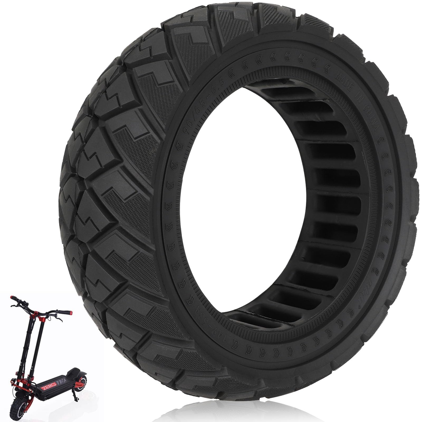 TREFAN Pneu plein 90/65-6,5 pour Zero 11X, Dualtron, Vsett 11+, Speedual Plus, Genuine Trail et trottinettes avec roues de 11 pouces, pneus tout-terrain, roues de rechange avant/arrière, pneus de