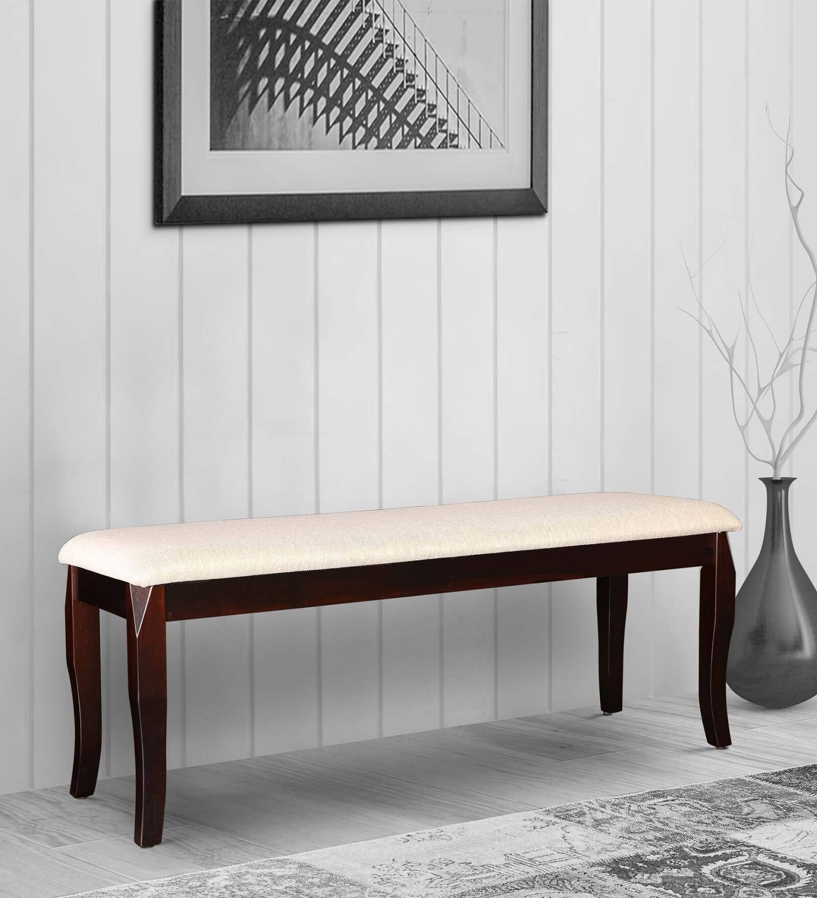 Furniture sheesham Solid Wooden Bench for Dining Room Living Room & Study Room |Wooden sheesham 2 Seater Bench with seat cousian (Walnut Finish)-image-11