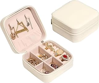 صندوق مجوهرات جلد صغير مناسب للسفر لتنظيم الخواتم والمجوهرات للنساء والبنات، متوفر في ألوان متعددة ونابضة بالحياة