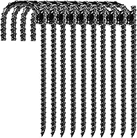 IDAKOS 10-Pack 12" Heavy-Duty Threaded Steel Ground Stakes - J-Hook Rebar Anchors with Chisel Tip for Fences, Tents & Gardens
