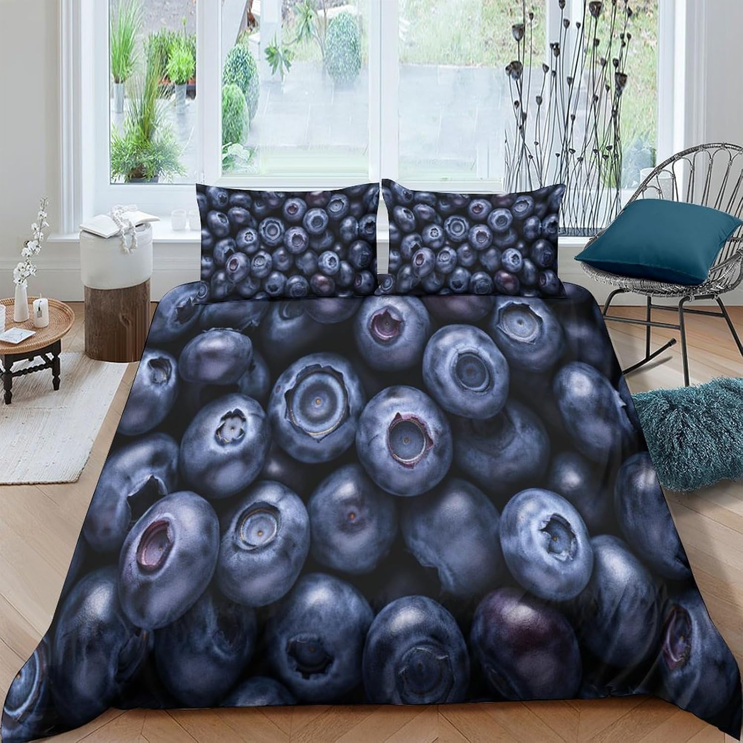 3D drukowane fioletowe jagody super king zestaw 3-częściowy zestaw pościeli z mikrofibry owoce poszewka na kołdrę 260 x 220 cm z 2 poszewkami na poduszki 50 x 75 cm i zamkiem błyskawicznym j.1530