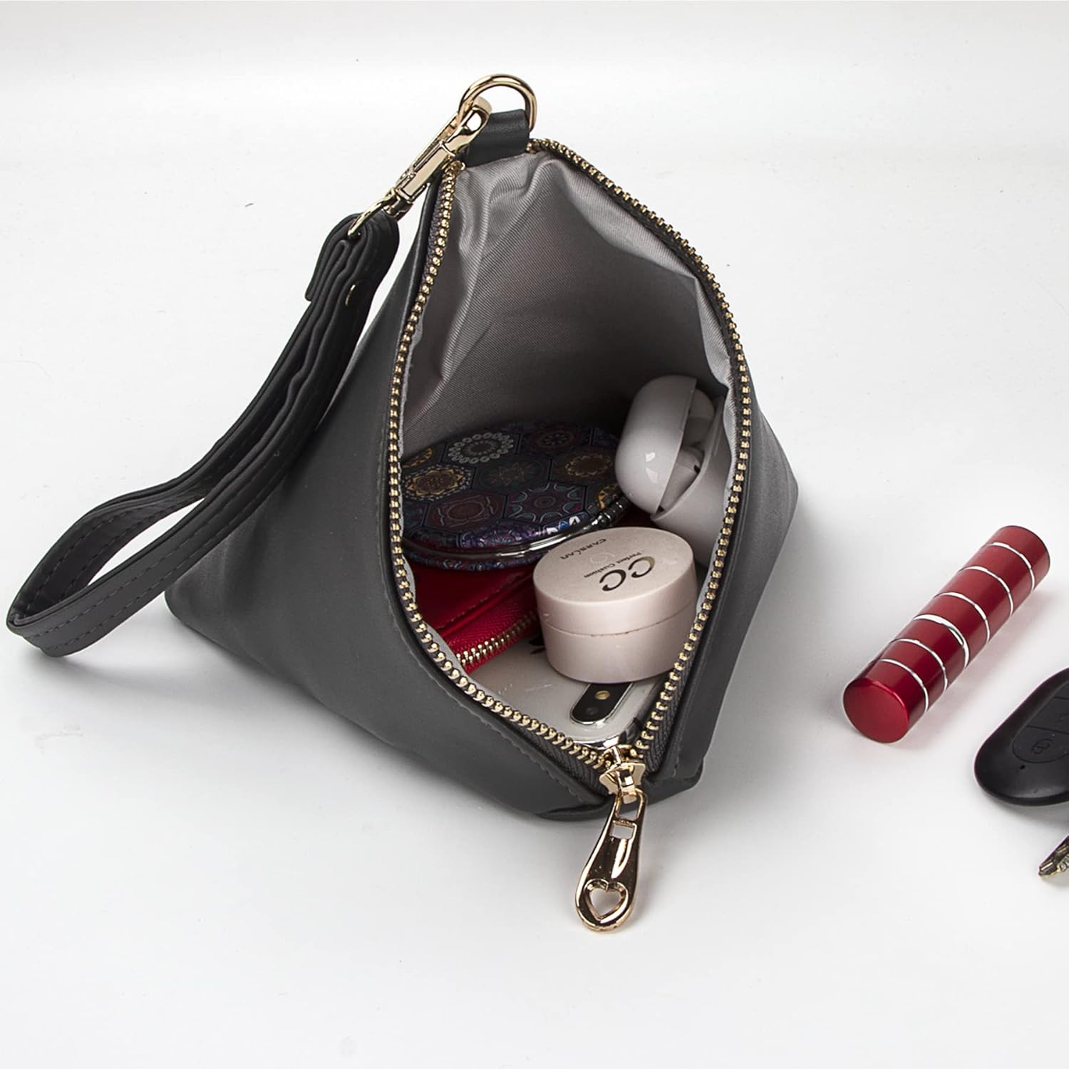 Women Synthetic Leather Clutch Wallet Triangle Wristlet Purse with Wrist Strap - Image 4