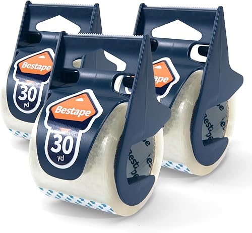 Miniatura 1 de BESTAPE Cinta de embalaje transparente con dispensadores, cinta de embalaje de 1.88 pulgadas x 30 yardas para envoltura de envío, sin división ni
