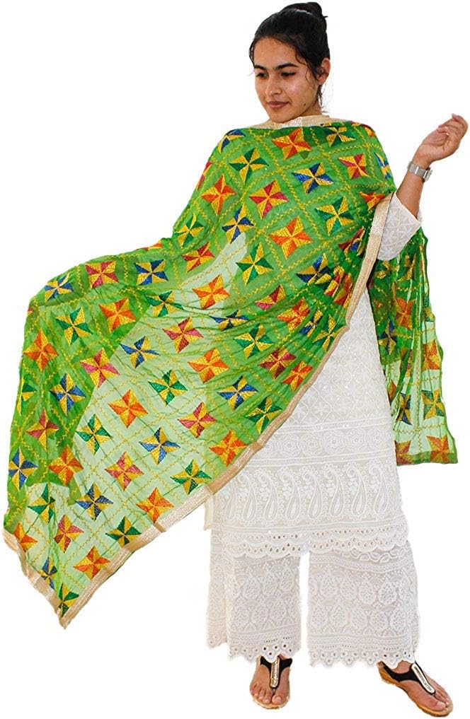 Sahej Suits Green Phulkari Pankha Dupatta