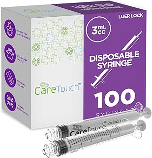 Care Touch 100 Pack 3mL Luer Lock Syringes - Disposable Syringes Without Needle for Oral Use - Medicine Syringe for Pets, Babies, and Infants - Sterile, Individually Wrapped Plastic Syringe for Liquid