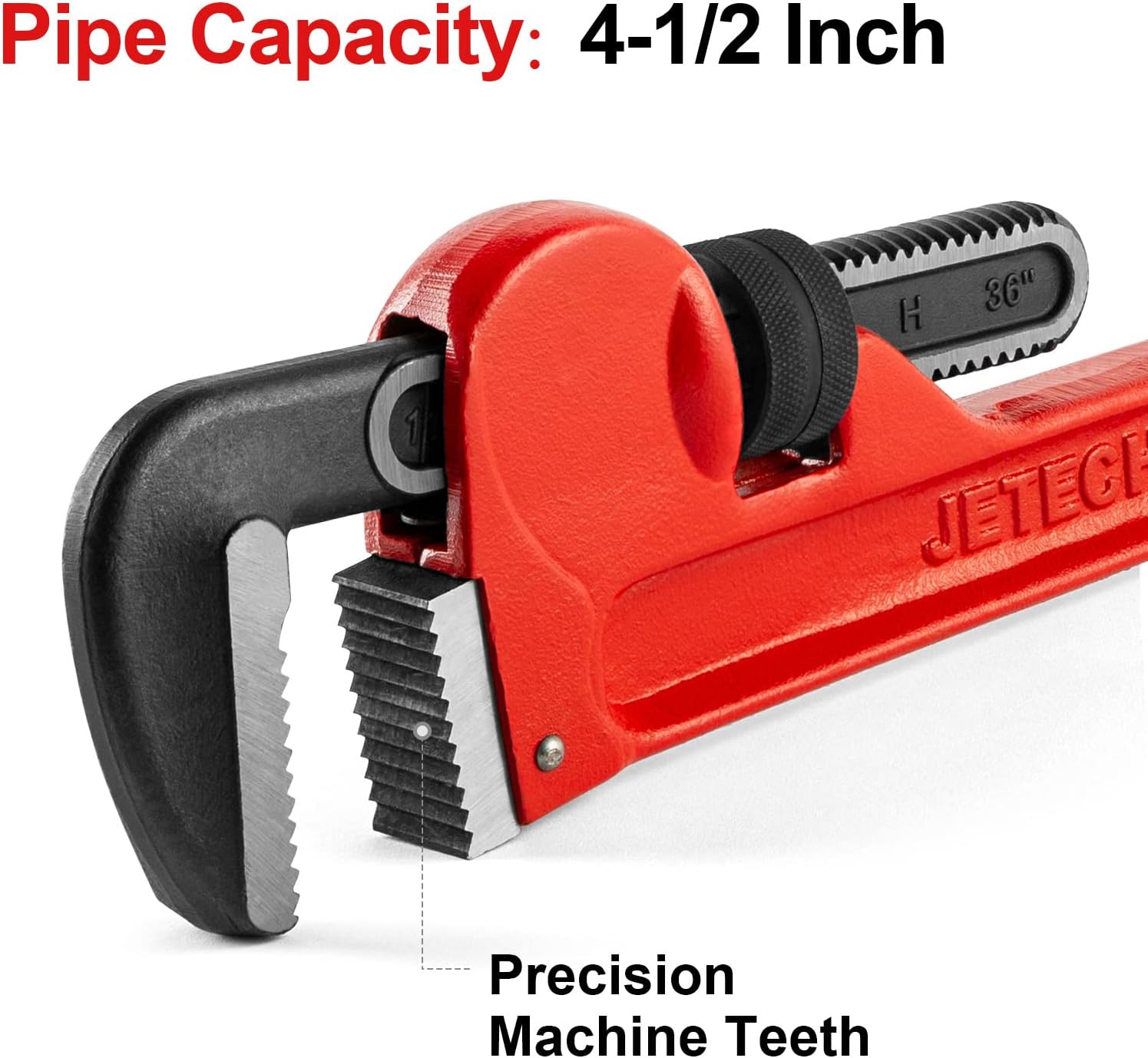 Jetech 36-inch Heavy Duty Straight Pipe Wrench, Adjustable Aluminum Plumber with Floating Hook Jaw and I-Beam Handle, Red