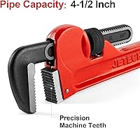 Vista 11 de Jetech 12-inch Heavy Duty Straight Pipe Wrench, Adjustable Aluminum Plumber with Floating Hook Jaw and I-Beam Handle, Red