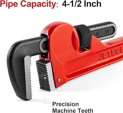 Vista 11 de Jetech 12-inch Heavy Duty Straight Pipe Wrench, Adjustable Aluminum Plumber with Floating Hook Jaw and I-Beam Handle, Red
