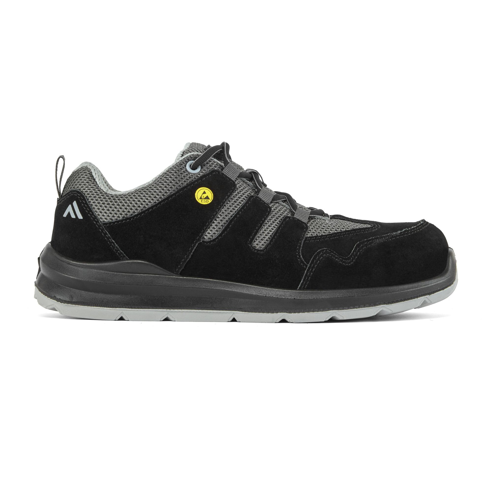 Portwest FE07 Composite Trainer S1 ESD Cow Suede Mesh Breathable Slip Resistant Non Metallic Lightweight Anti Static Safety Footwear, Black/Grey, 38
