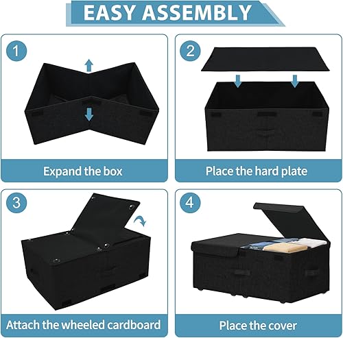 Miniatura 6 de Contenedor de almacenamiento debajo de la cama con ruedas, paquete de 2 cajas de almacenamiento de 10 pulgadas de alto profundo debajo de la cama