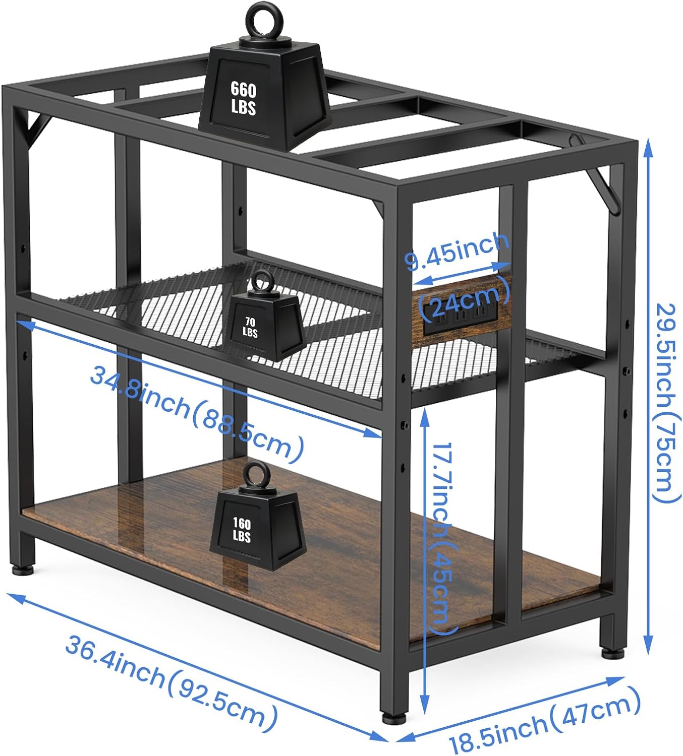 40 Gallon Fish Tank Stand with Power Outlets and Adjustable Shelf, 660LBS Capacity Metal Aquarium Stand for Turtle Tank, Reptile Terrarium and Breeder Tank, Suitable for Home Office, Rustic Brown