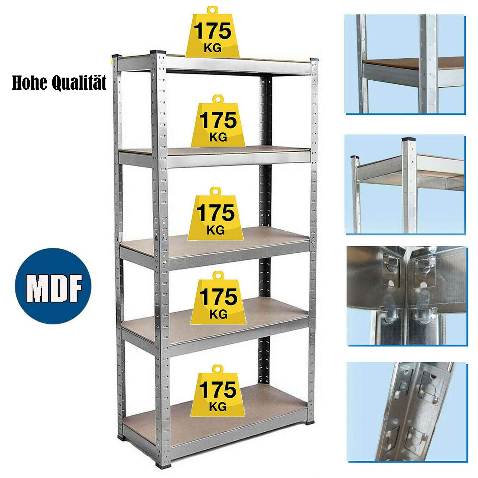 Lucn Lagerregal Schwerlastregal Steckregal Werkbank Keller Werkstattregal, bis 875 kg Traglast, 200x100x50cm, Verzinkt