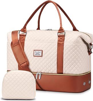 Travel Weekender Duffle Bags for Women Overnight Bags with Shoe Compartment Large Carry on Weekend Bag with Toiletry & Wet Pocket Tote Duffel Bag Hospital Bag for Women Labor Delivery Begie Brown