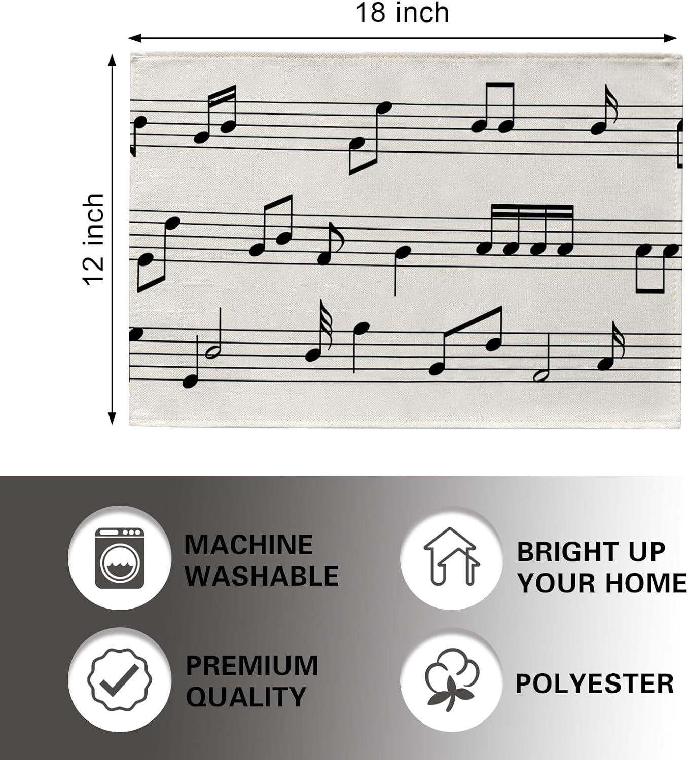 Vintage Music Sheets Placemats Set of 4, Retro Musical Notes Staff image 2