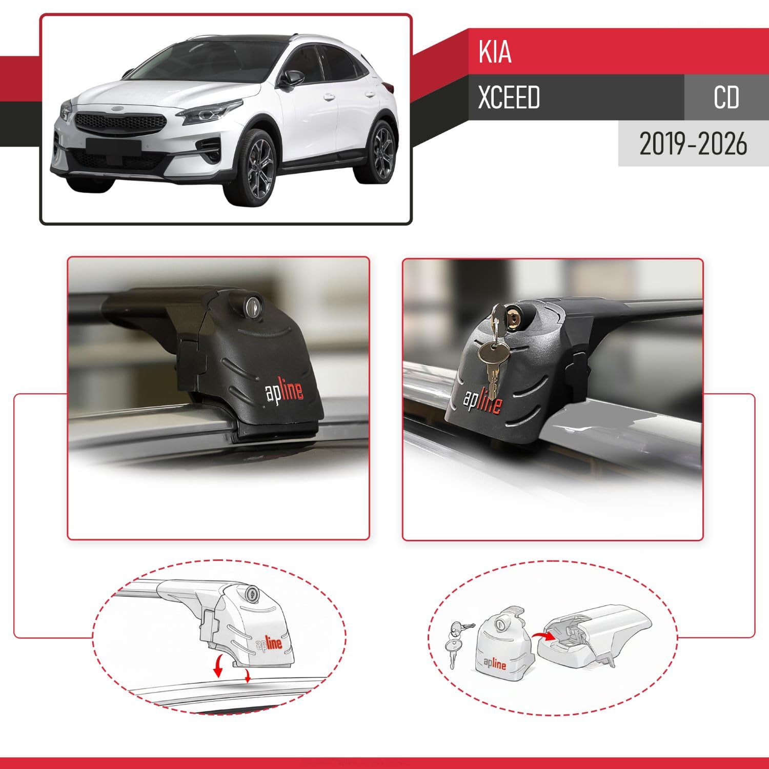 Compatibile con Kia XCeed (CD) 2019-2026 Modello ACE-2 Barre Tetto Portapacchi Auto Barre Portatutto Nero Alluminio 2 Barre