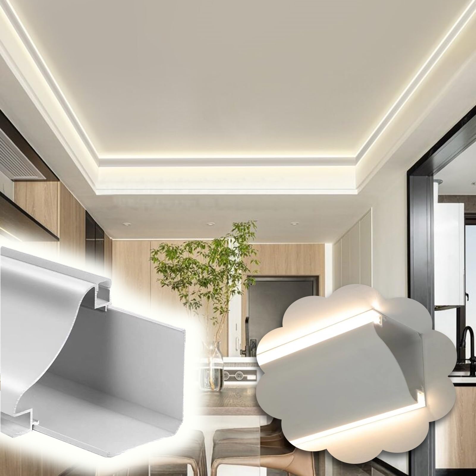 Blazea Ceiling Corner Crown Moulding LED Diffuser Track, Modern Indirect Lighting Molding for Led Strip Lights, Living Dining Room Light Trough Aluminum(25m (82ft))