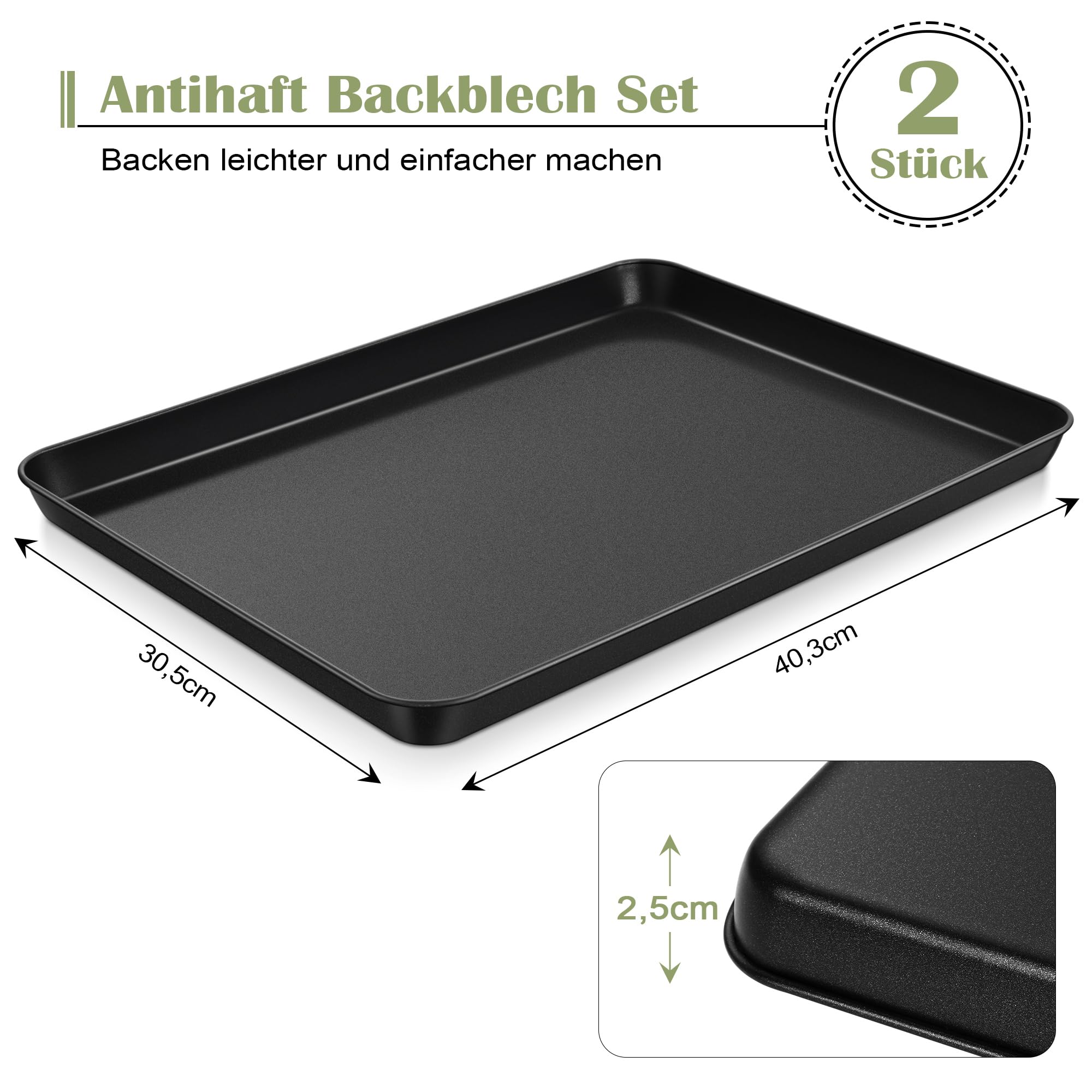 Joyfair Lot de 2 plaques de cuisson antiadhésives en acier inoxydable (2, 40 x 30 x 2,5 cm)