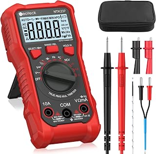 Neoteck 2000 Counts Digital Multimeter with NCV - AC/DC Voltage, Current, Resistance, Capacitance, Temperature Tester, CAT III 600V Safe, Red