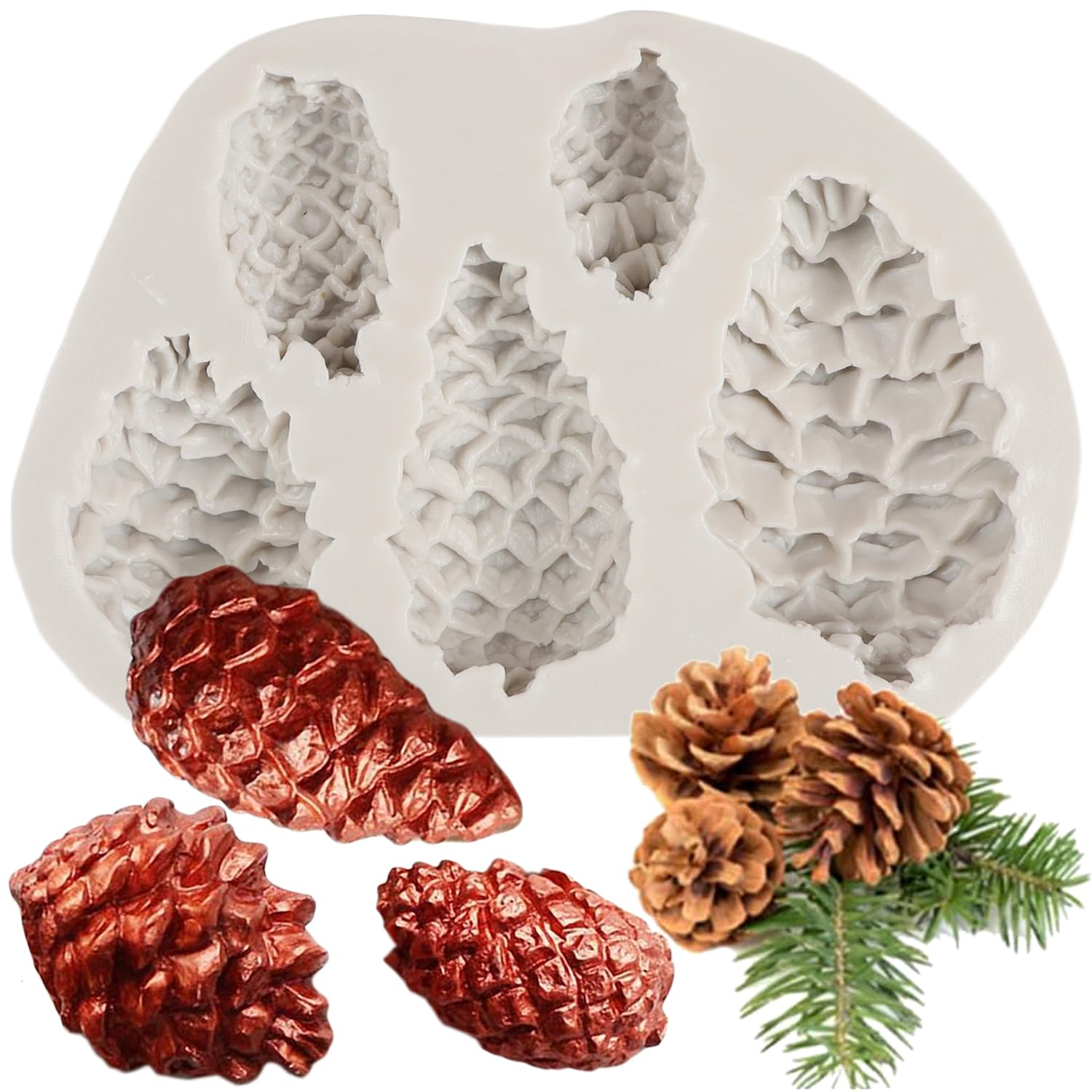 Sijiangmold Pinecone Fondant Moulds Pine Cone Silicone Chocolate Candy Mould for Cake Decoration Chocolate Cupcake Topper Candy Polymer Clay Gum Paste