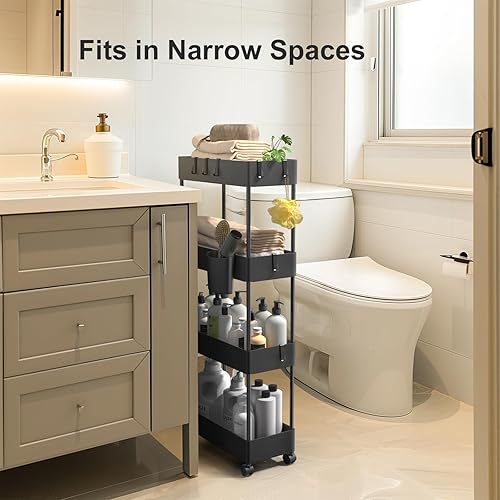 Miniatura 2 de Pipishell Carrito de almacenamiento delgado con ruedas - Carrito organizador de almacenamiento de carrito de baño, carritos rodantes de 4 niveles