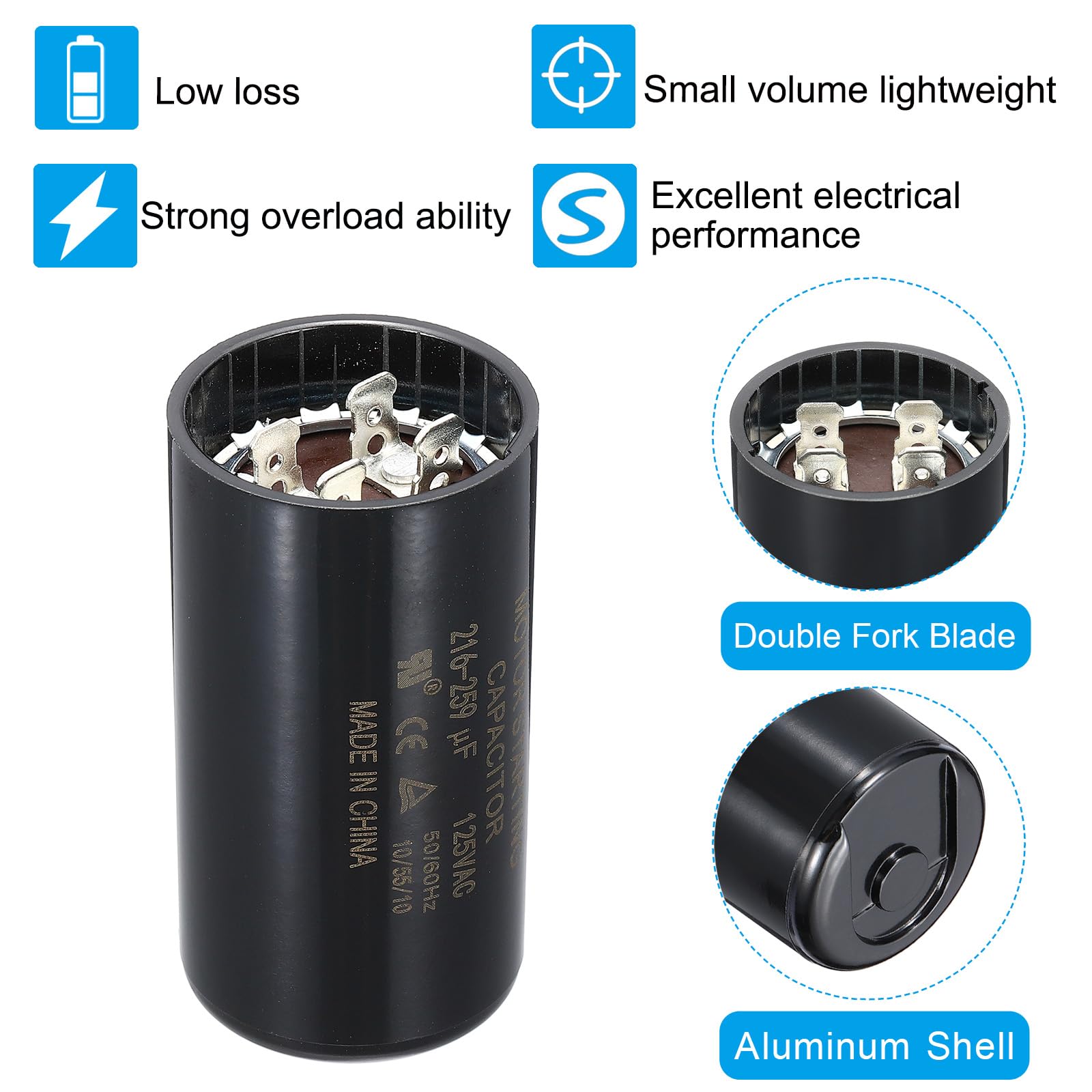PATIKIL Condensador De Arranque Para Motor, 10 Piezas 216-259uf 125V 50/60Hz CD60 Condensador De Funcionamiento Para Arranque Y Marcha De Motores Eléctricos, Negro